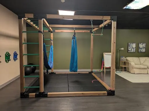 The Burrow's climbing frame with monkey bars, swings, and a rope ladder